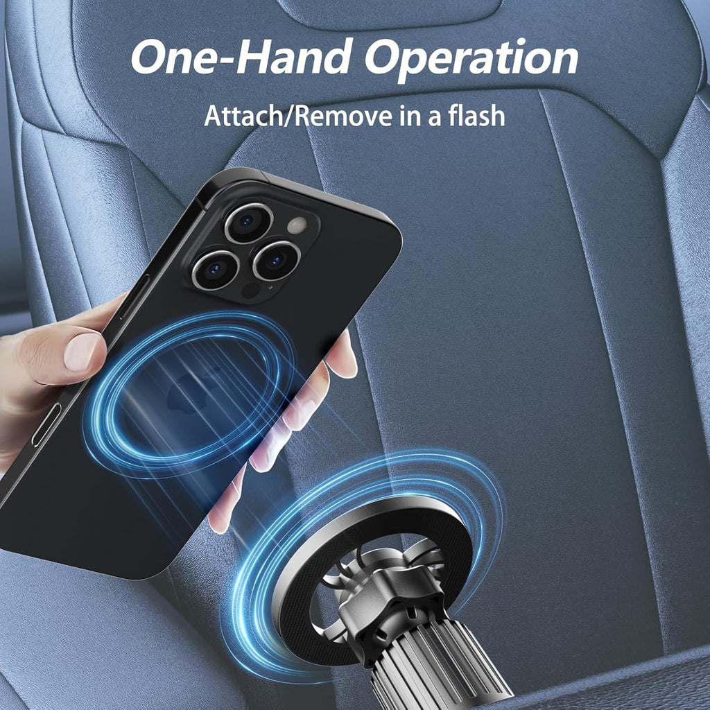 MagSafe Car Mount with 360° Flexible Rotation and Upgraded Metal Hook - Hands-Free Phone Holder for iPhone 16/15/14/13/12 Series, Black