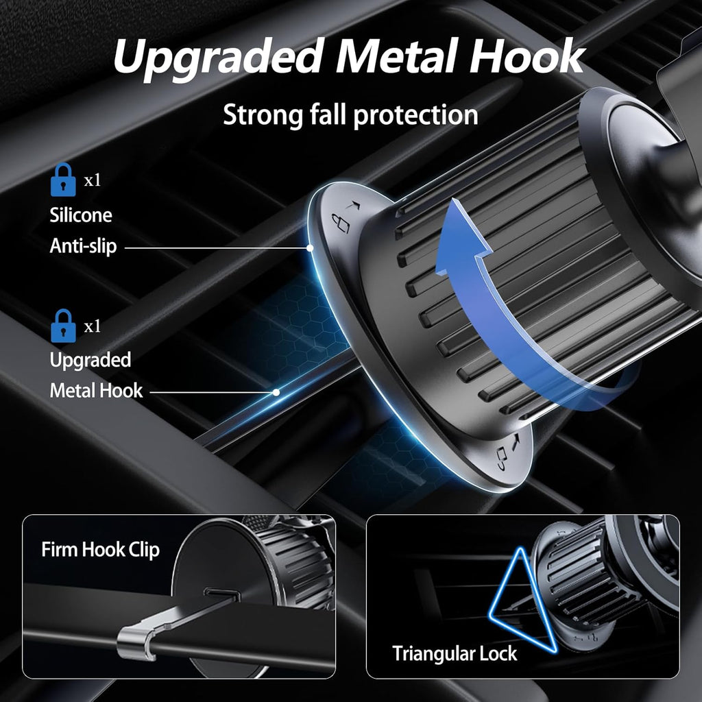 MagSafe Car Mount with 360° Flexible Rotation and Upgraded Metal Hook - Hands-Free Phone Holder for iPhone 16/15/14/13/12 Series, Black