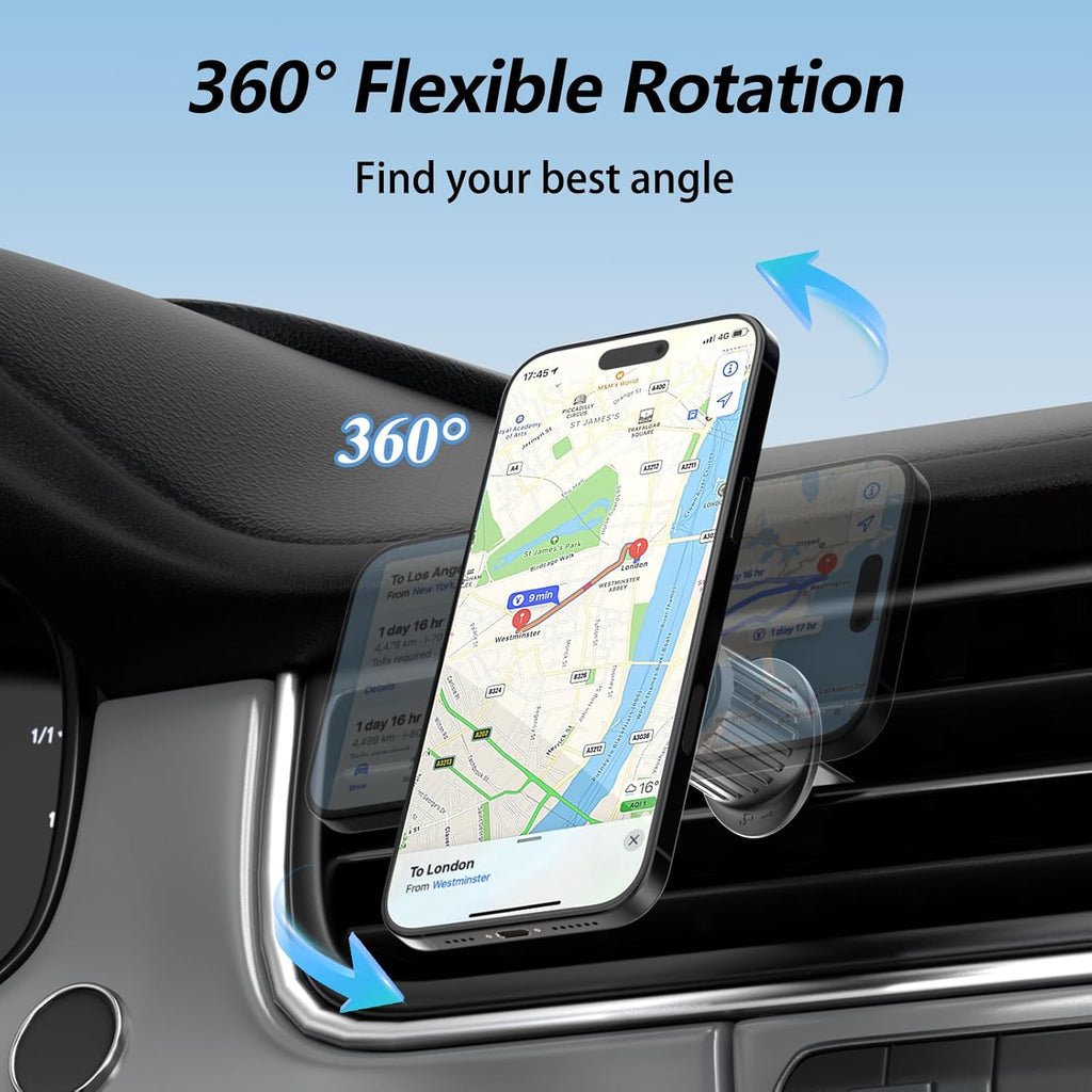 MagSafe Car Mount with 360° Flexible Rotation and Upgraded Metal Hook - Hands-Free Phone Holder for iPhone 16/15/14/13/12 Series, Black