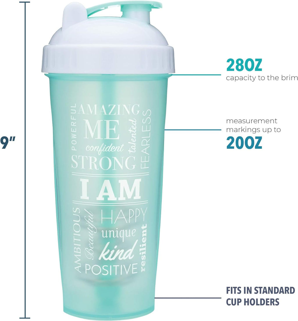 GOMOYO 28-Ounce Protein Shaker Bottle with Action-Rod Mixer - BPA-Free, Dishwasher Safe, Featuring Motivational Quotes - Black/Rose