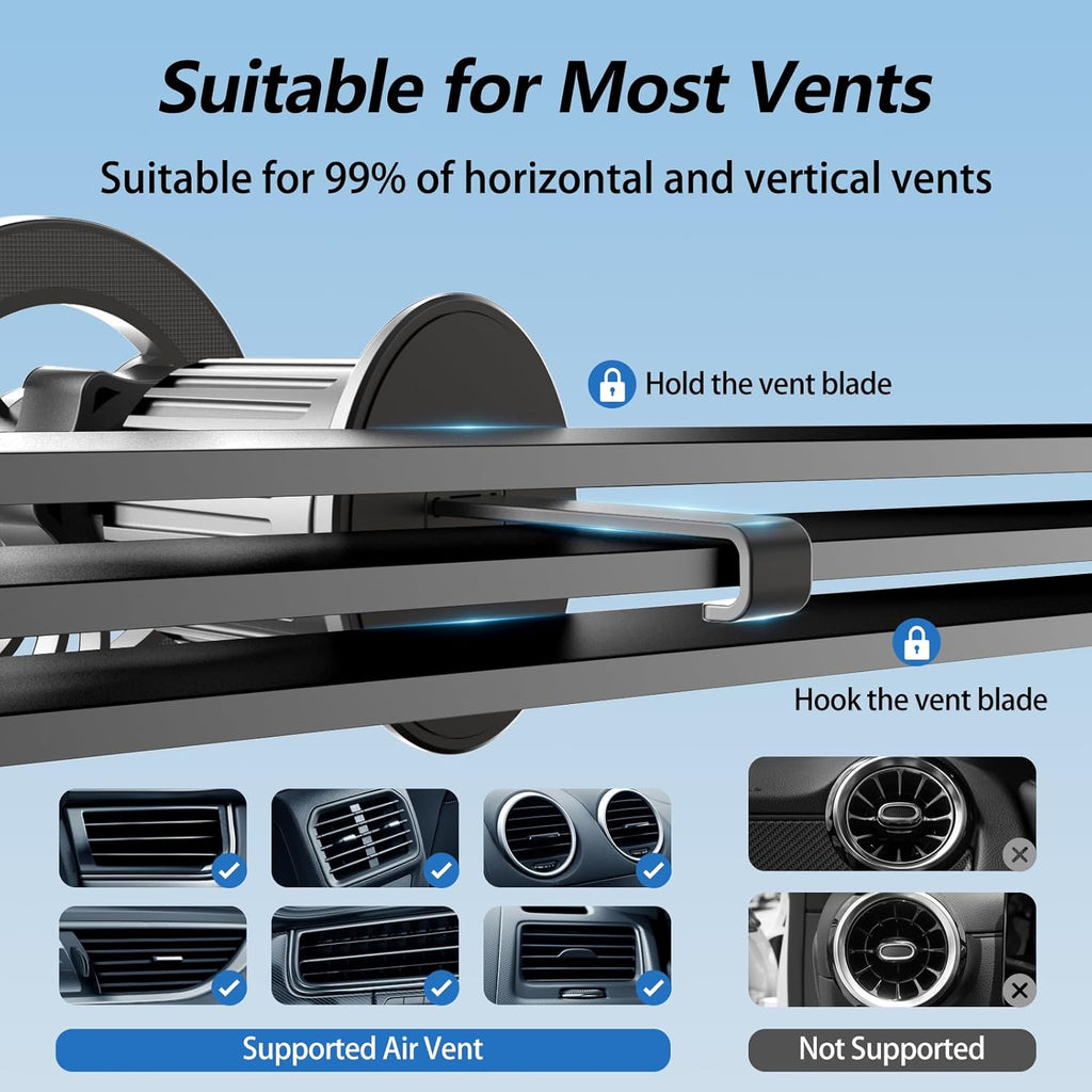 MagSafe Car Mount with 360° Flexible Rotation and Upgraded Metal Hook - Hands-Free Phone Holder for iPhone 16/15/14/13/12 Series, Black